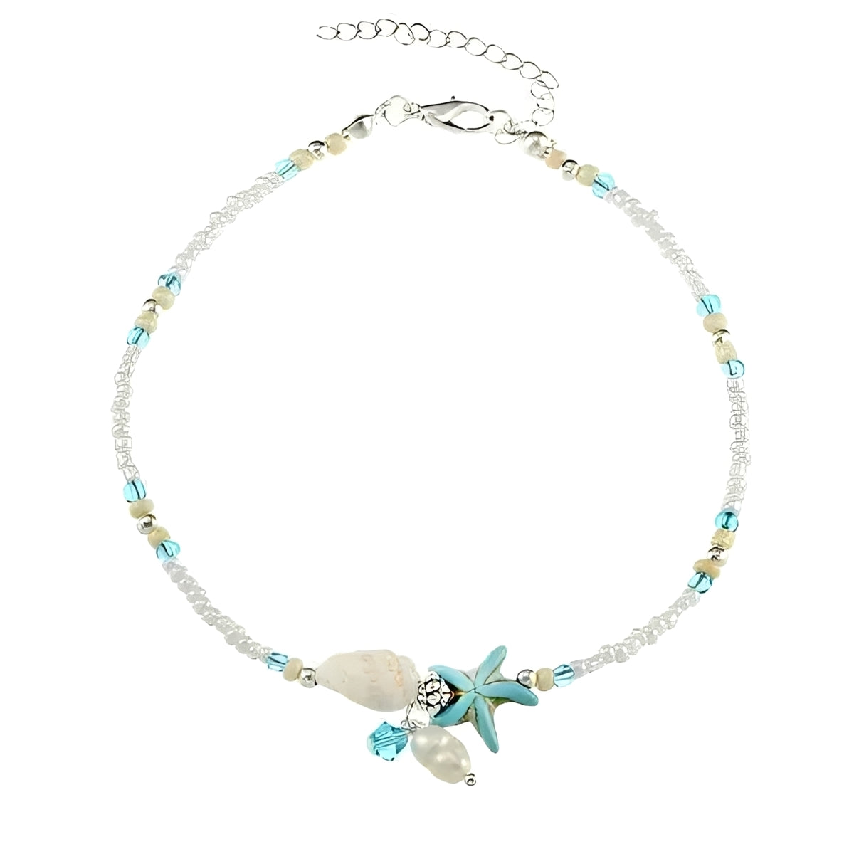 Mireva – Anklet with Star, Shell, and Natural Stones