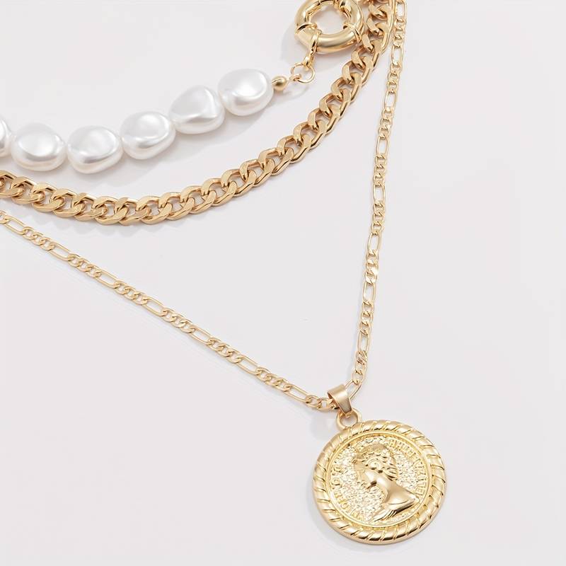 Pearl and Vintage Pendant Necklace - 3 Piece Pendant and Pearl Necklace