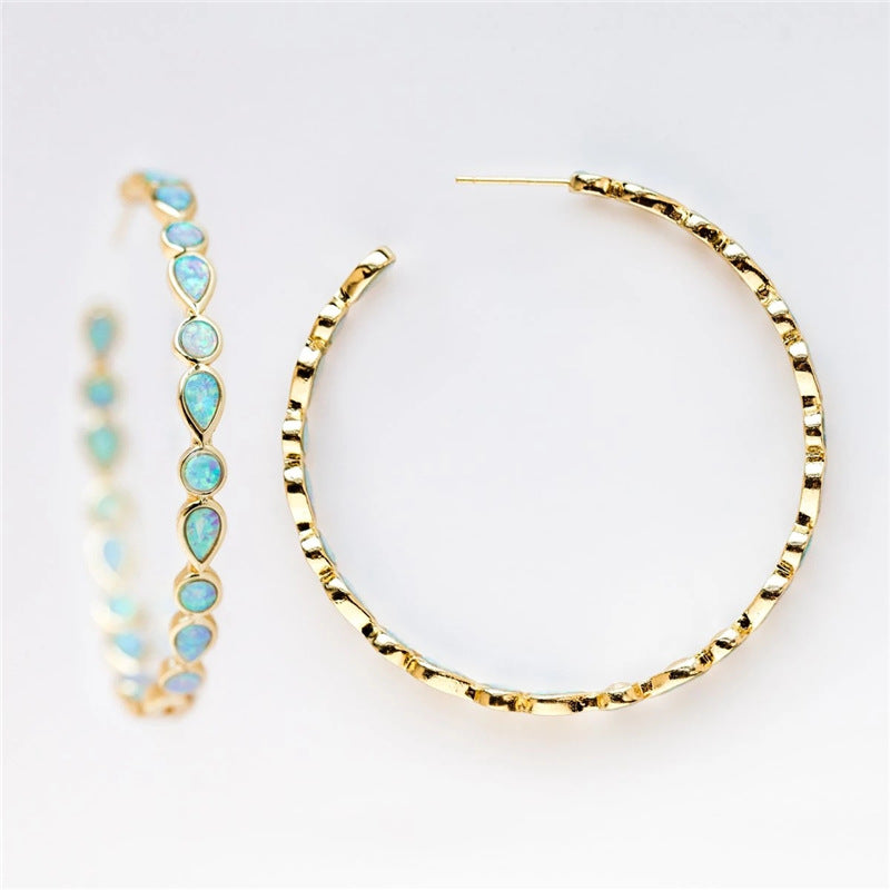 Luminous Sophistication - Blue Opal Golden Drop Earrings