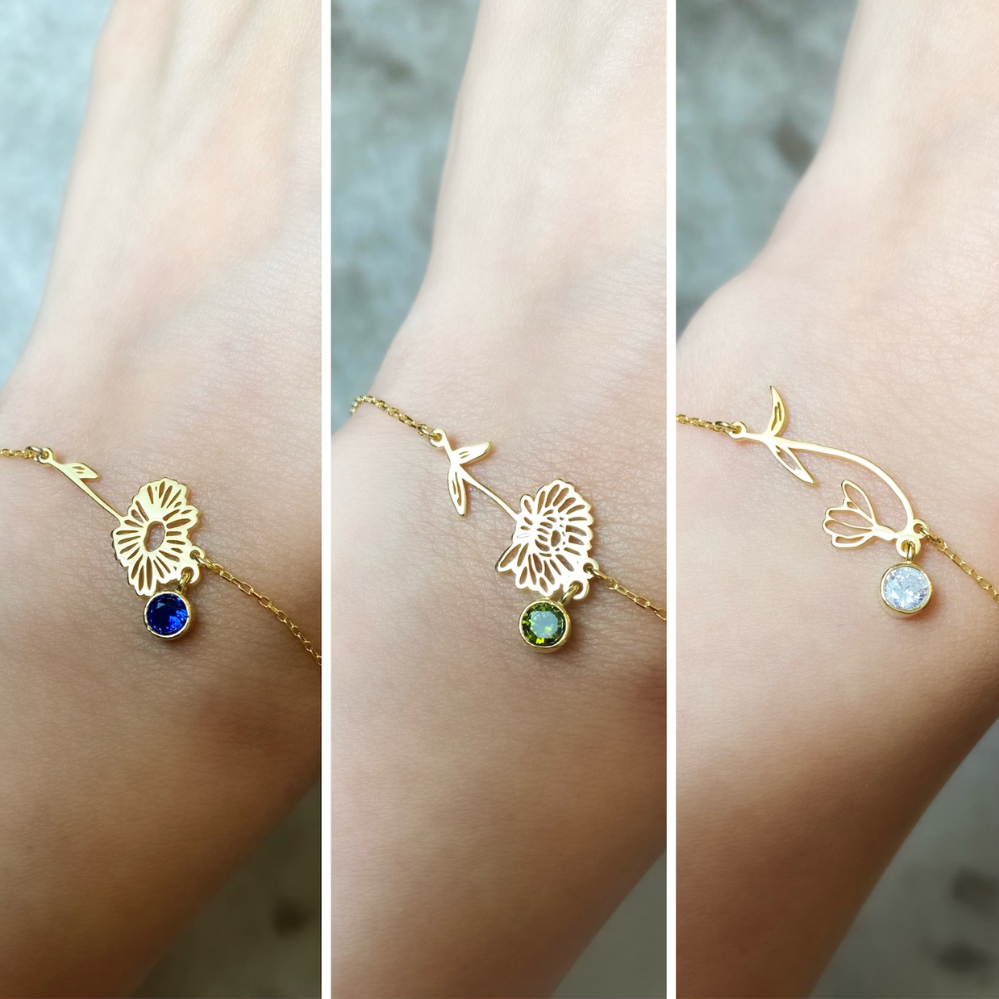 Flower bracelet for birthday - Bracelet with birthstone and flower