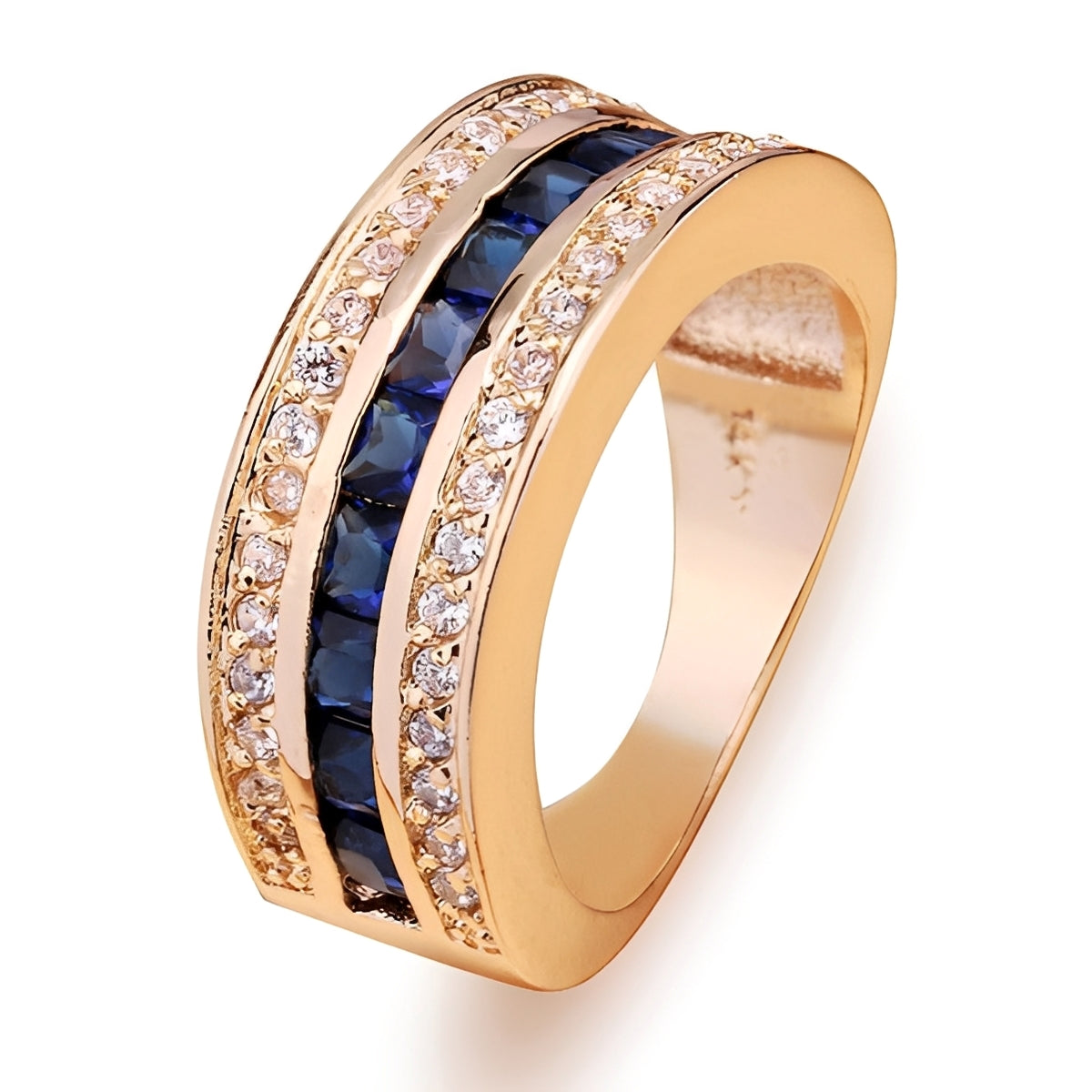 Ronan – Men's square ring with crystals & gold-plated sapphire