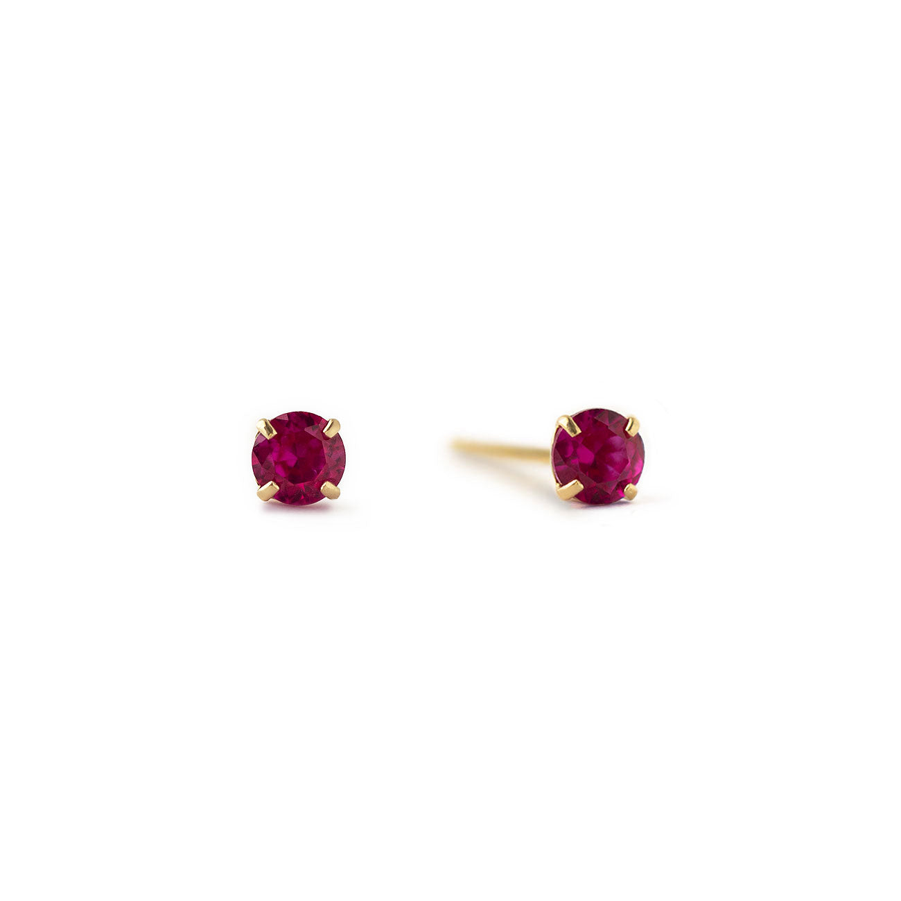 Tiny Stud Earrings with Birthstone (Ruby)