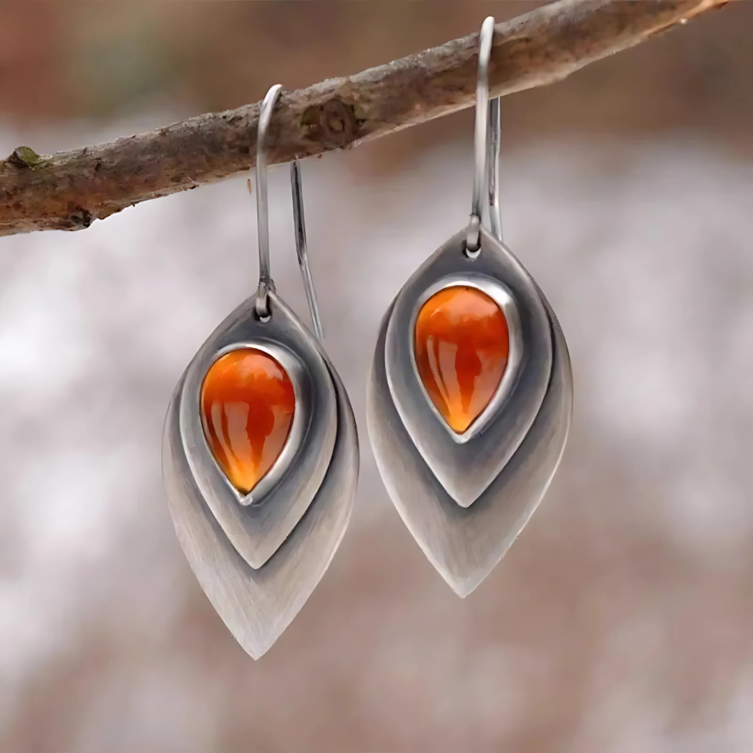 Inès – Vintage Earrings with Orange Stone and Sterling Silver