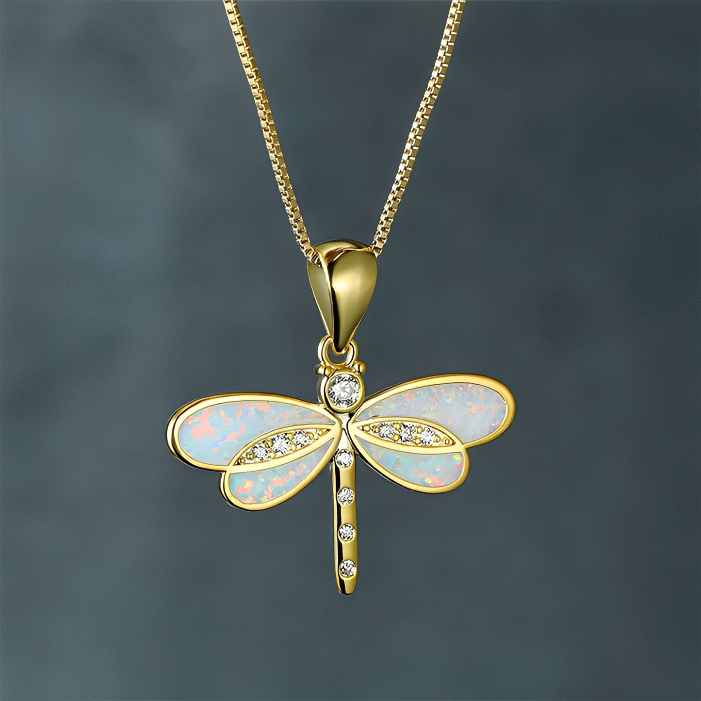 Priya – Dragonfly Necklace Gold with Opal