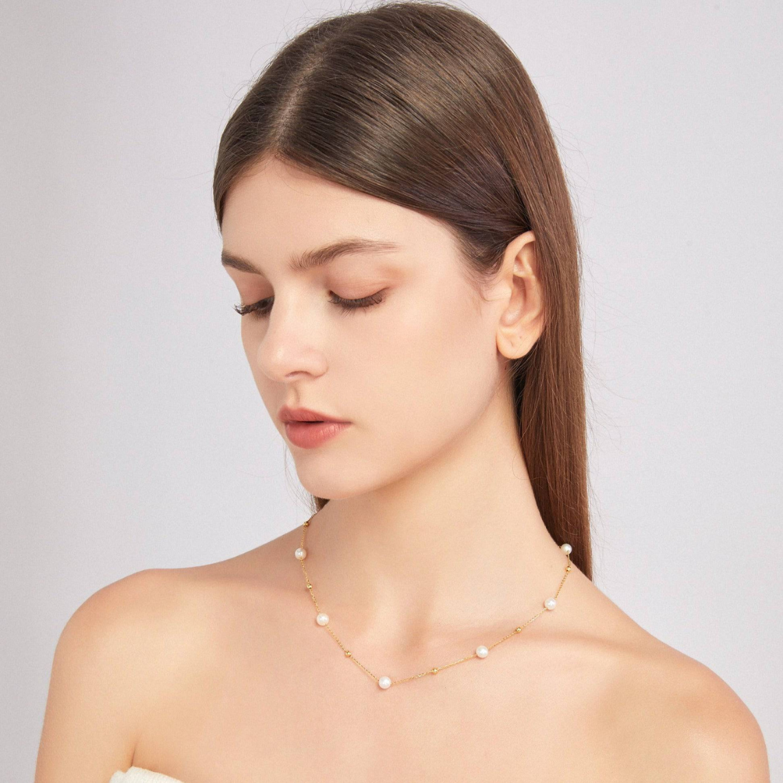 Gold Pearl Necklace - Alternating Pearls and Gold Links