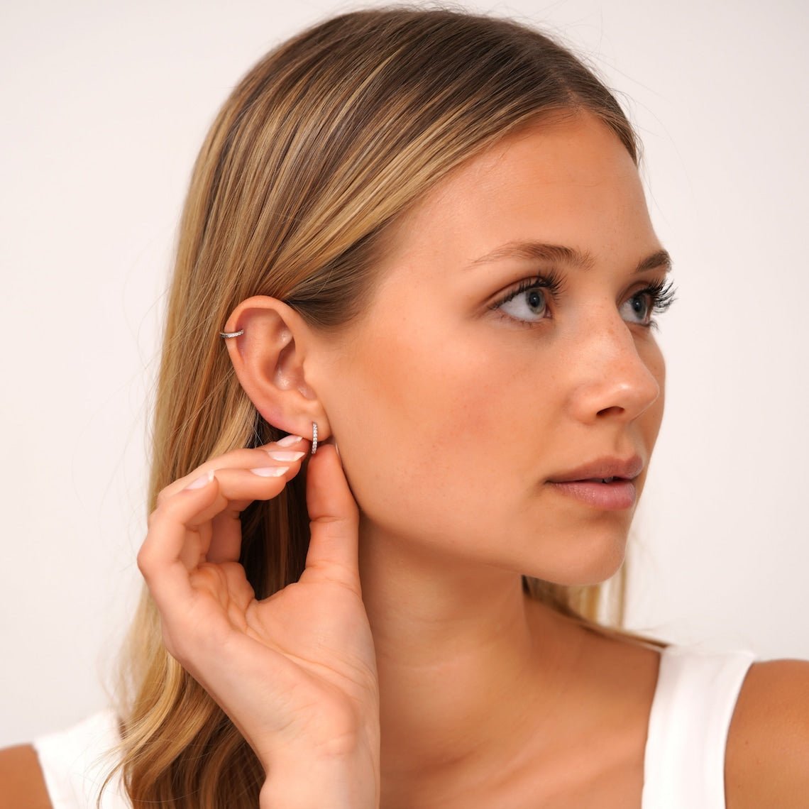 Set of Minimalist CZ Rings - Huggie Hoop Earrings