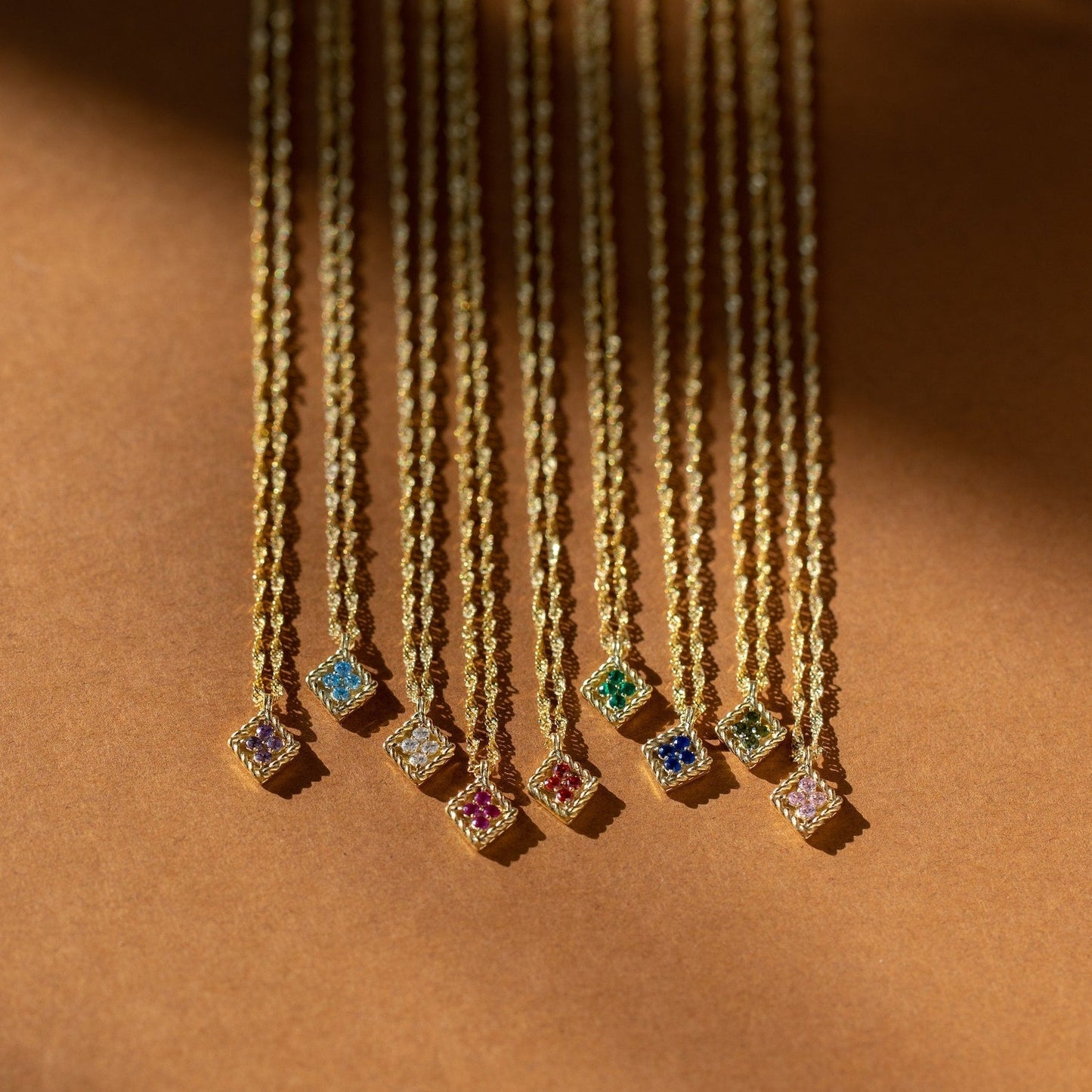 Rhombus Pendant Necklace with Birthstone