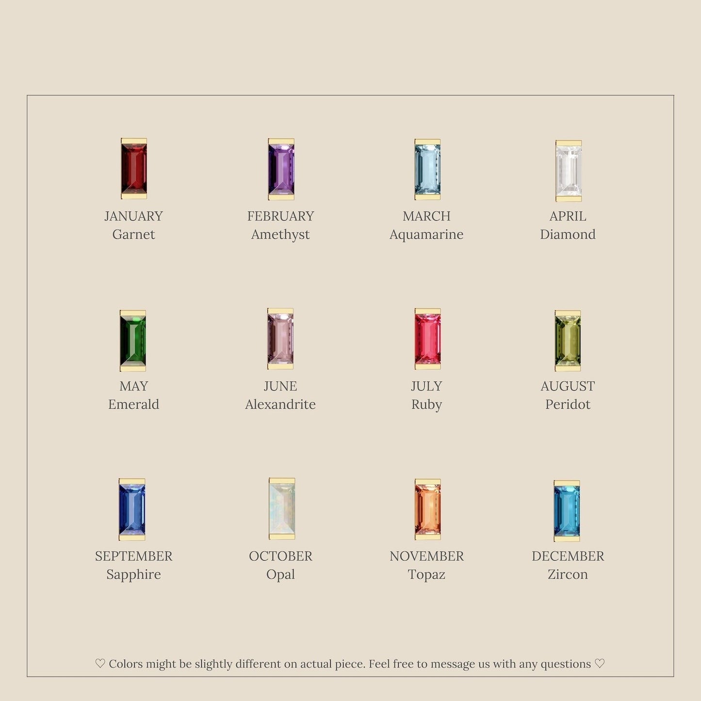 Birthstone Baguette Rings - Birthstone Huggies
