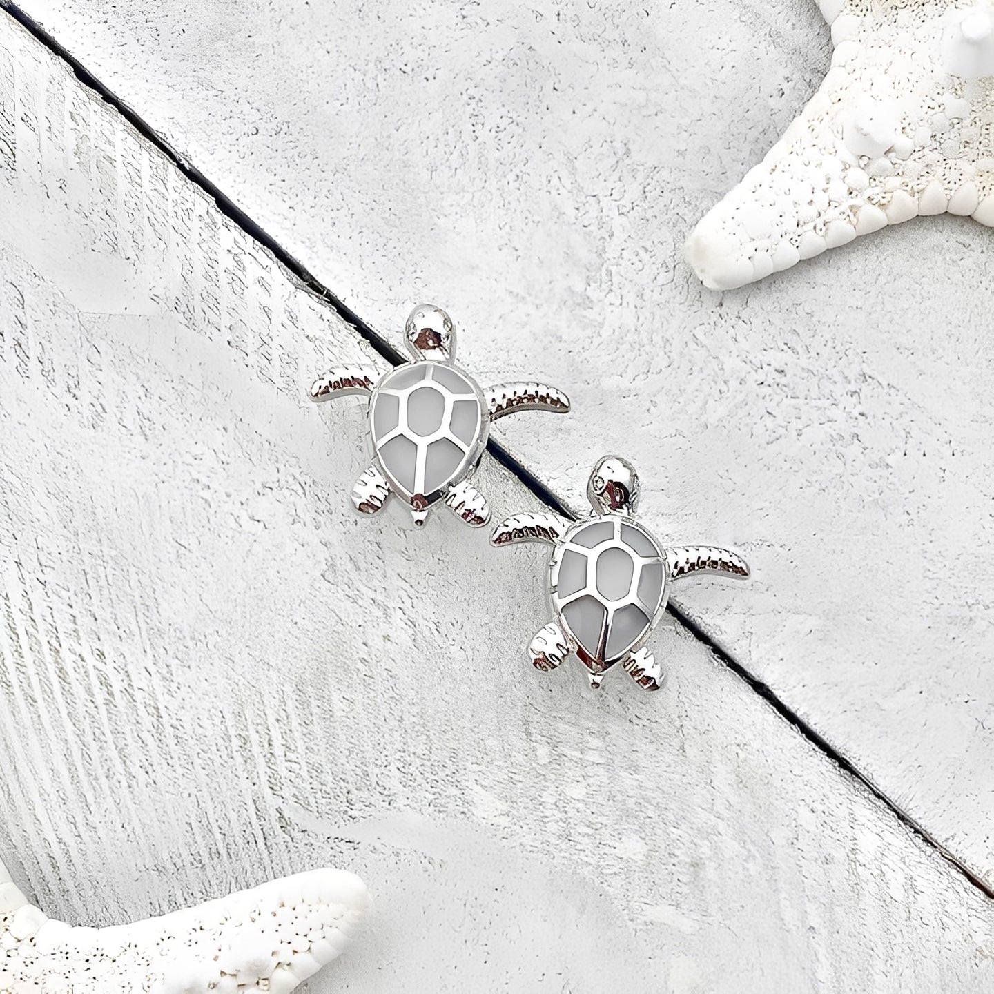 Marina – Earrings with a Silver and Opal Sea Turtle