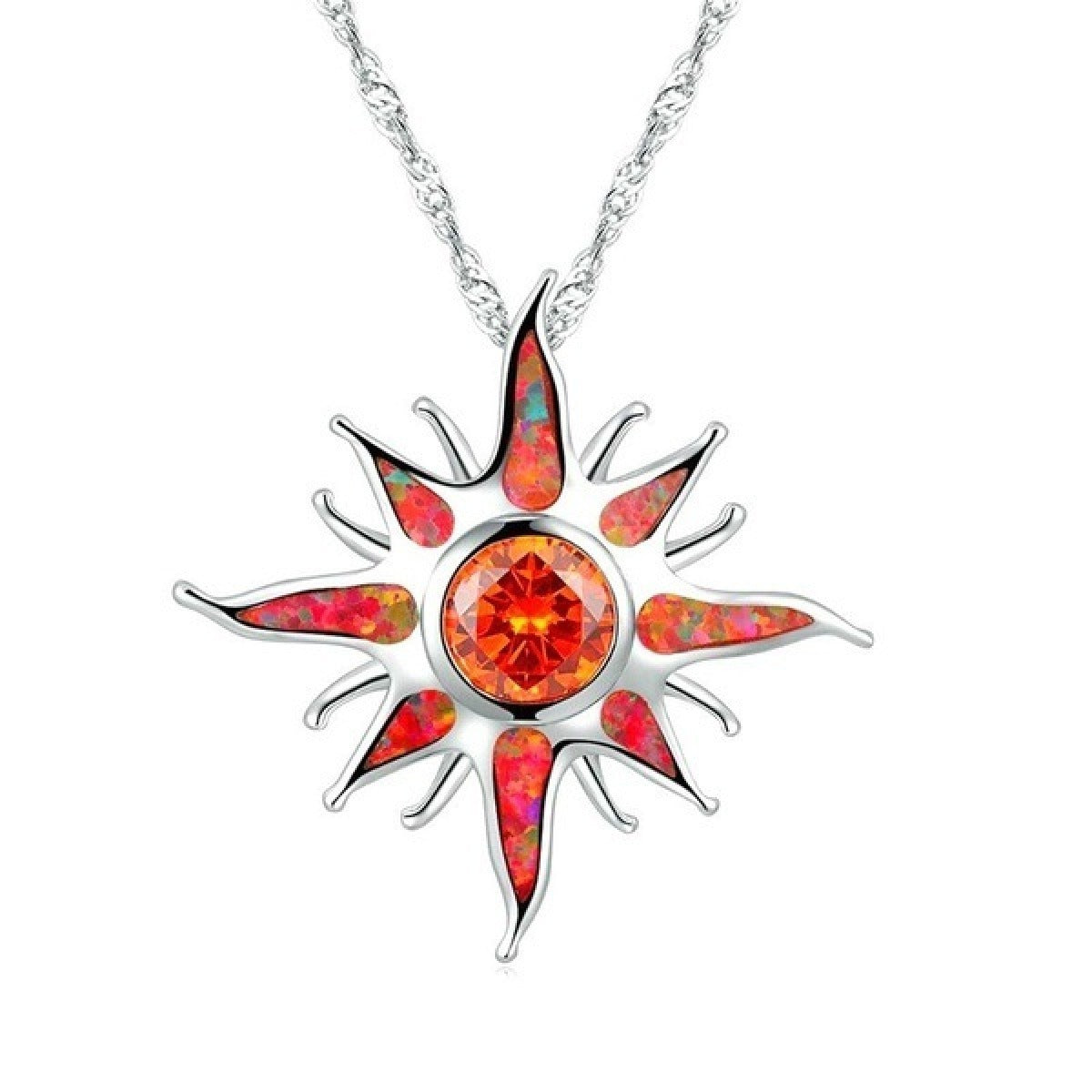 Yani – Necklace Sunbeam Pendant in Fire Opal & Garnet