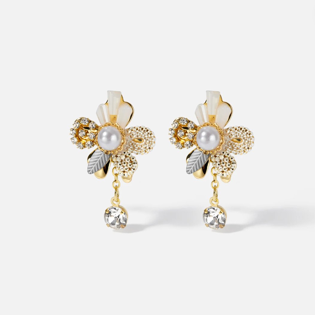 Flower and Crystal Tassel Earrings