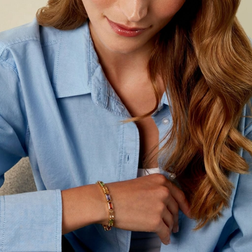 Women’s Bracelet with Rectangular Stone Segments and Adjustable Extension Chain