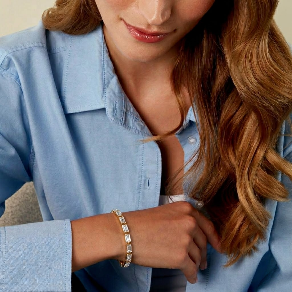 Women’s Bracelet with Rectangular Stone Segments and Adjustable Extension Chain