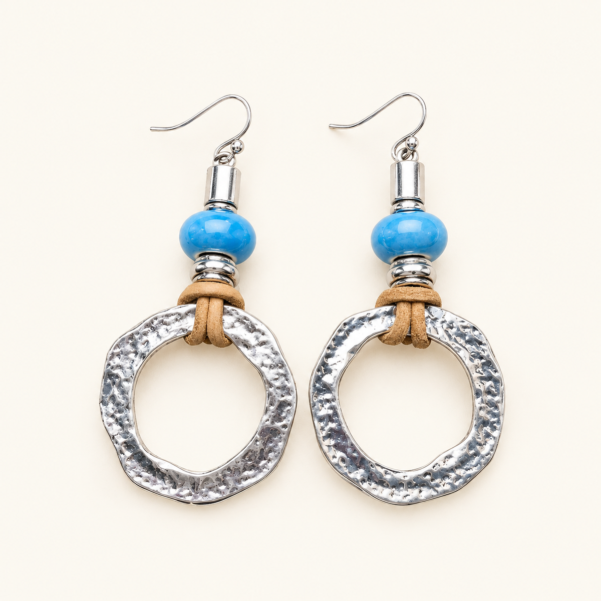 Women's Dangle Earrings with Open Round Pendant and Textured Surface