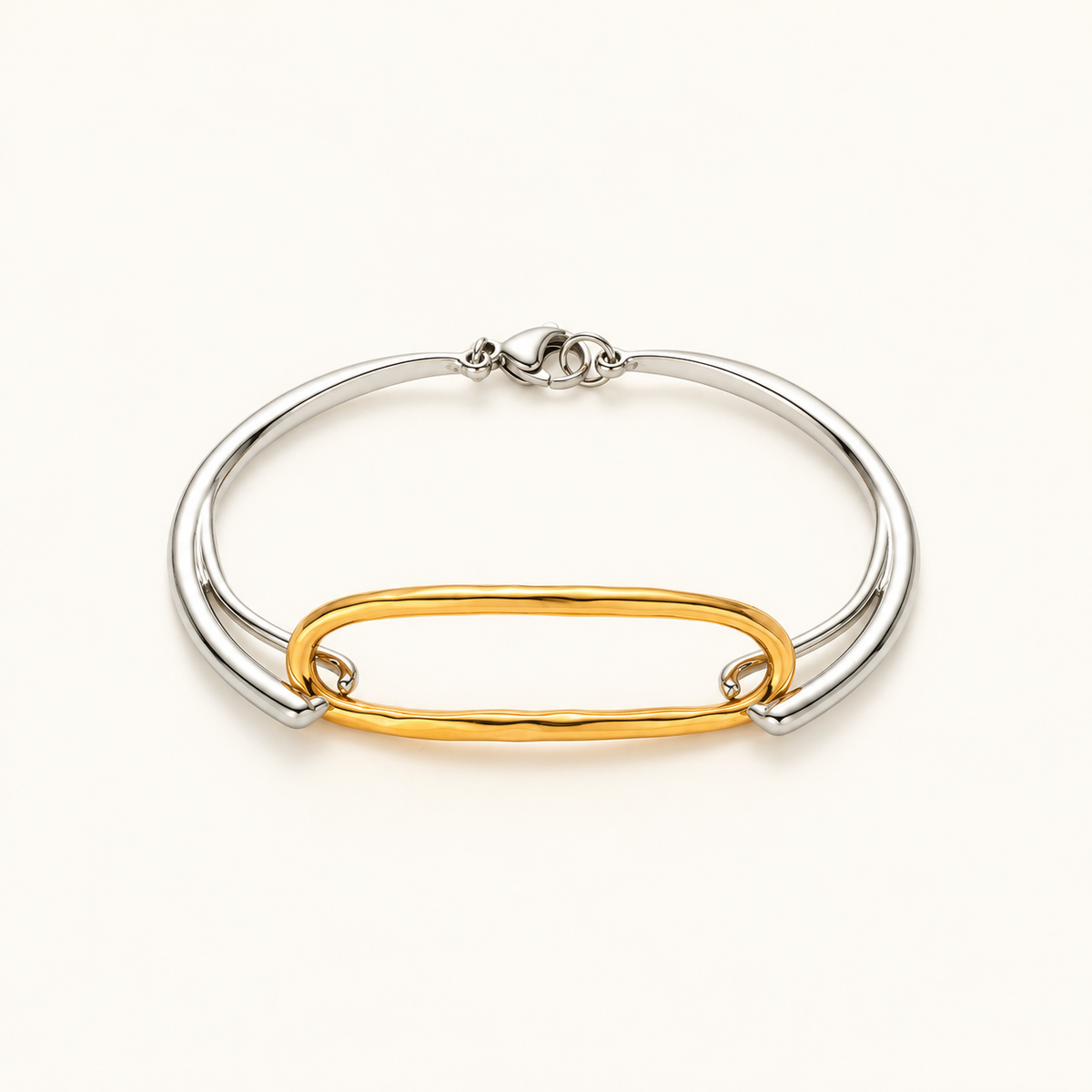 Women’s Bracelet with Oval Link and Curved Double Band