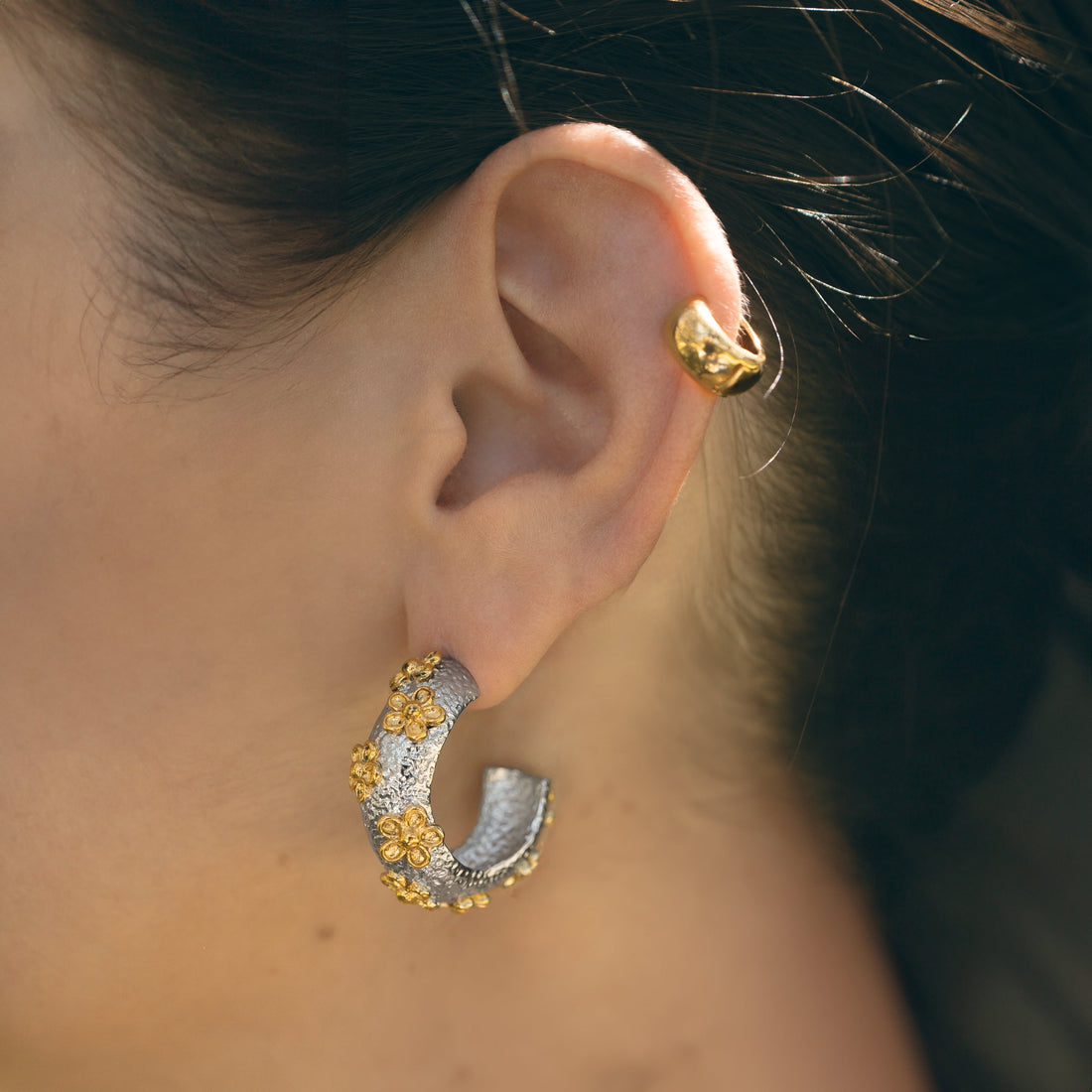 Women’s Statement Hoops with Floral Applications and Wide Structure