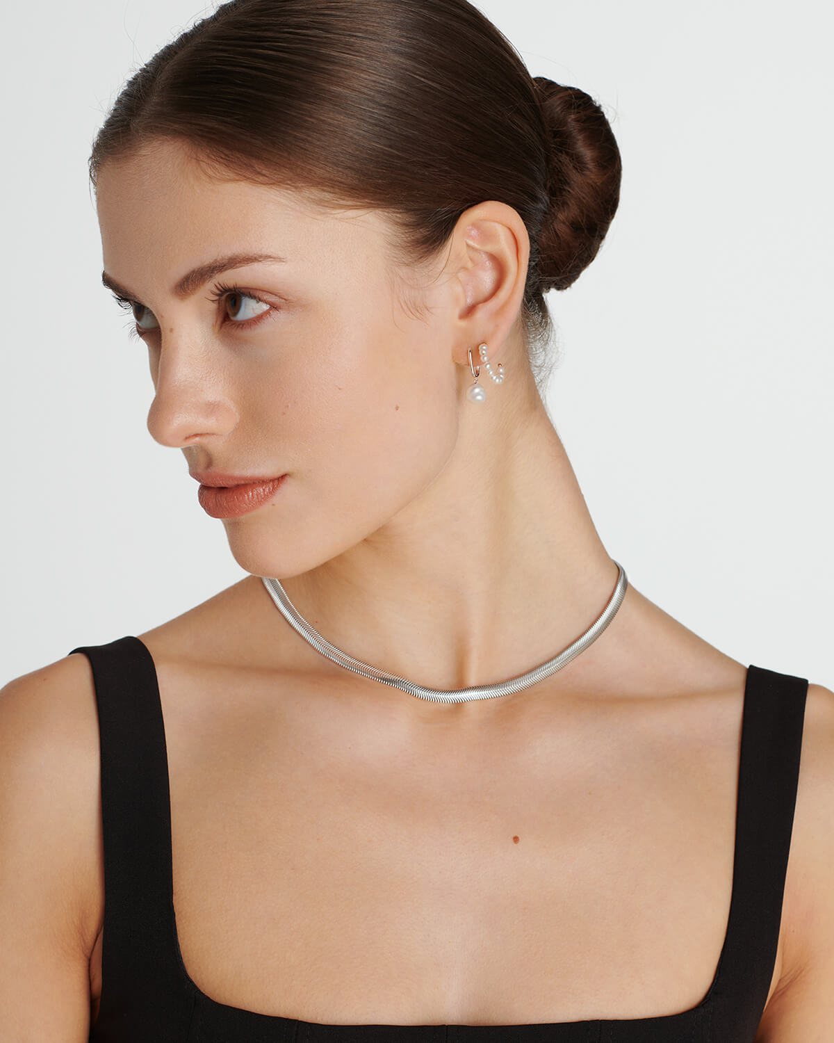 Esme - Silver Rectangular Hoop Earrings with Pearls