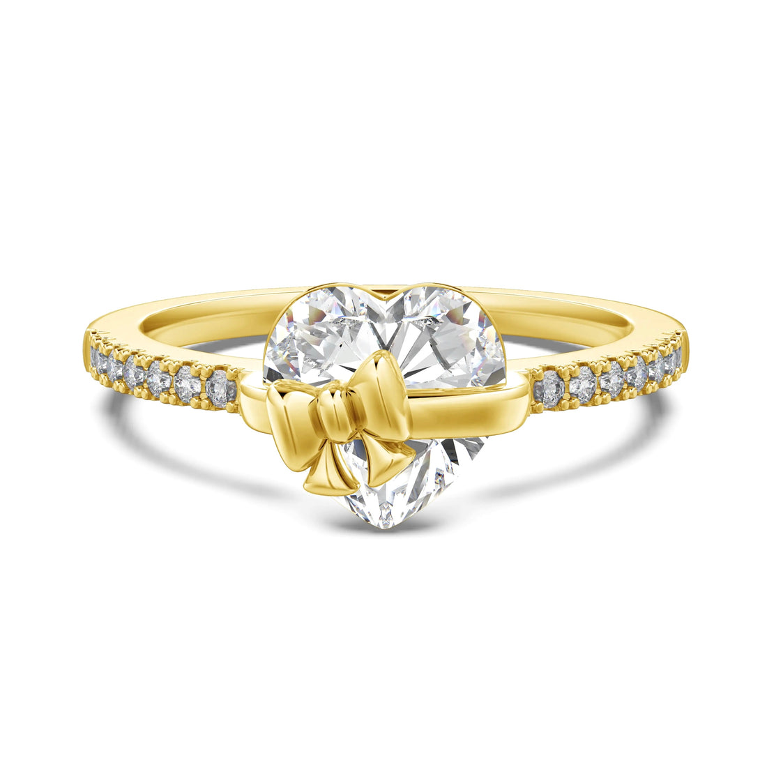 Heart Cut Diamond White Sterling Silver Heart Bow Engagement Ring