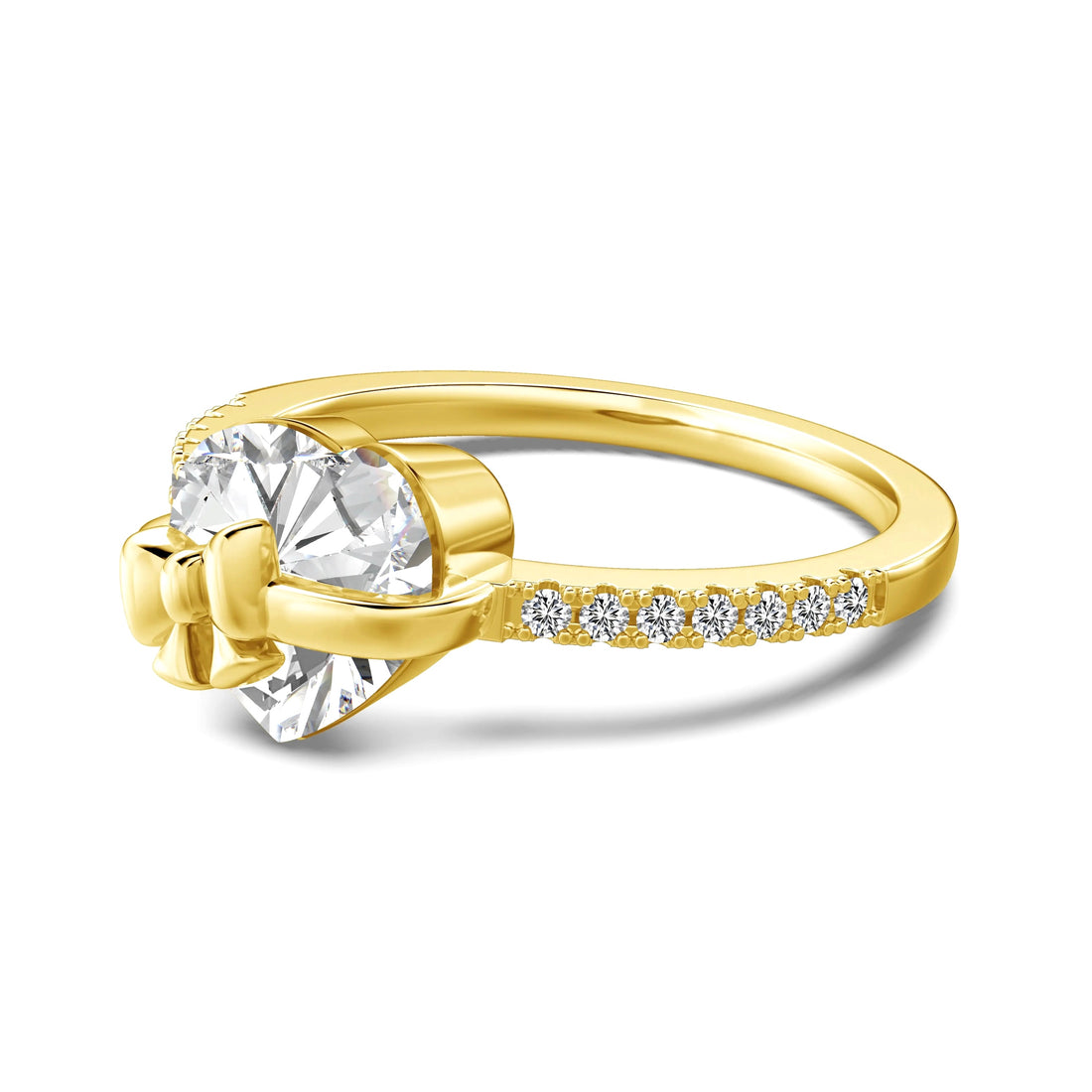 Heart Cut Diamond White Sterling Silver Heart Bow Engagement Ring