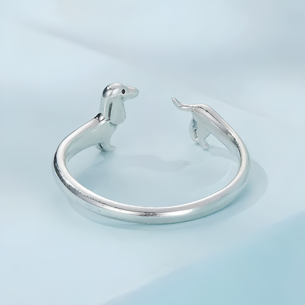 Women Adjustable Open Ring with Dachshund Motif