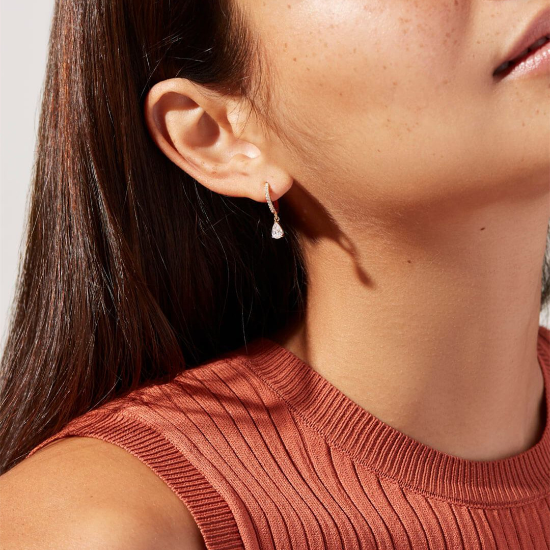 Crystal Drop Earrings - Fine Zirconia Huggies