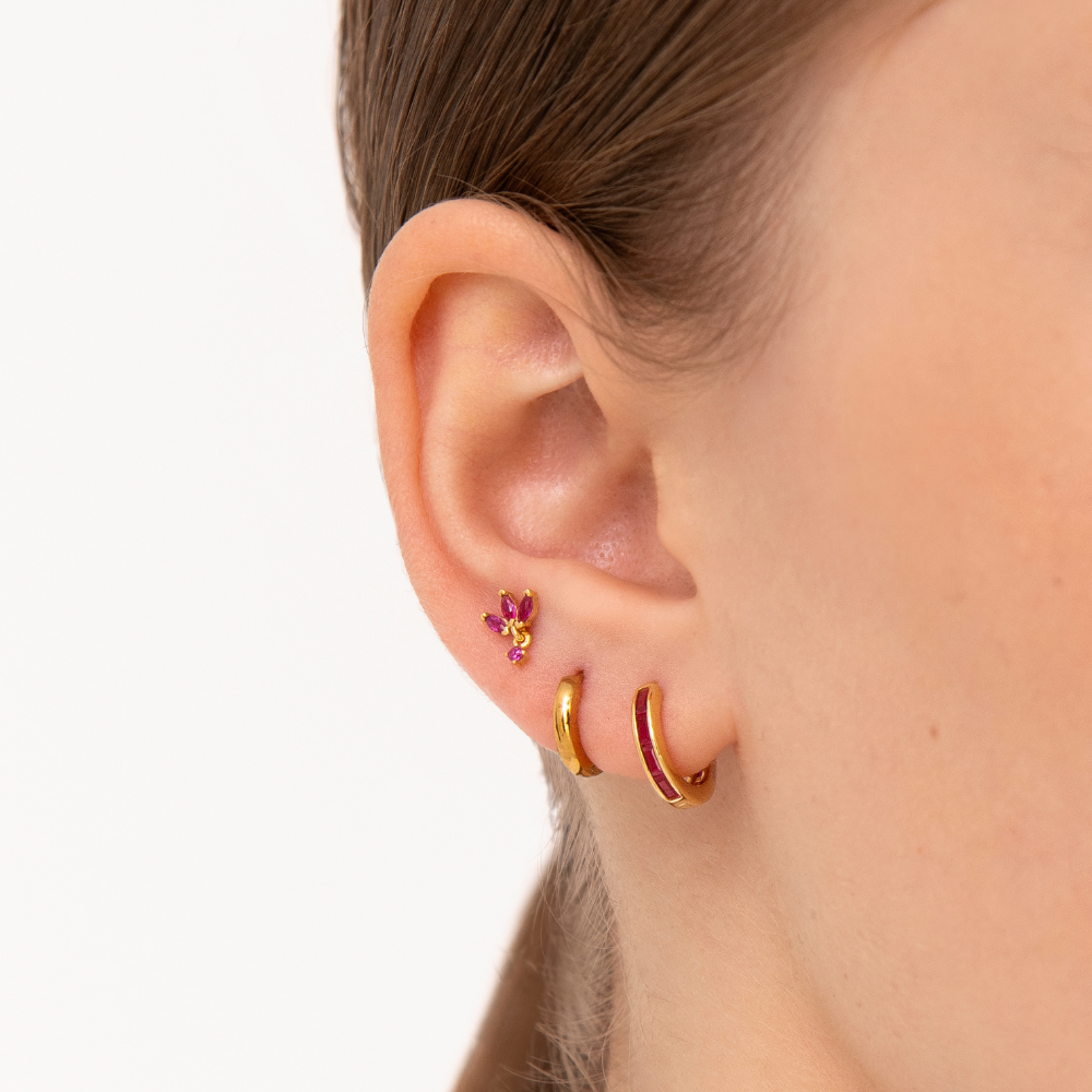 Women’s Hoop Earrings with Baguette-Shaped Stone Accents and Slim Design