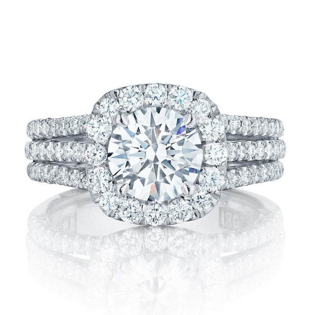 Round Cut Diamond White Halo Engagement Ring in Sterling Silver
