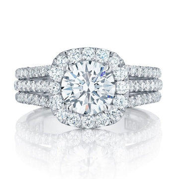 Round Cut Diamond White Halo Engagement Ring in Sterling Silver