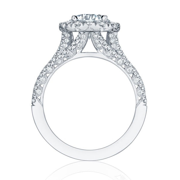 Round Cut Diamond White Halo Engagement Ring in Sterling Silver