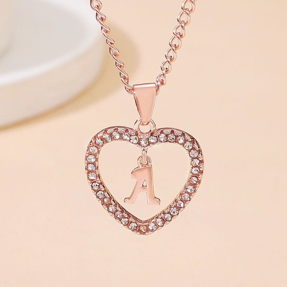 Crystal Letter Heart Necklace - Necklace with Heart Letter Pendant
