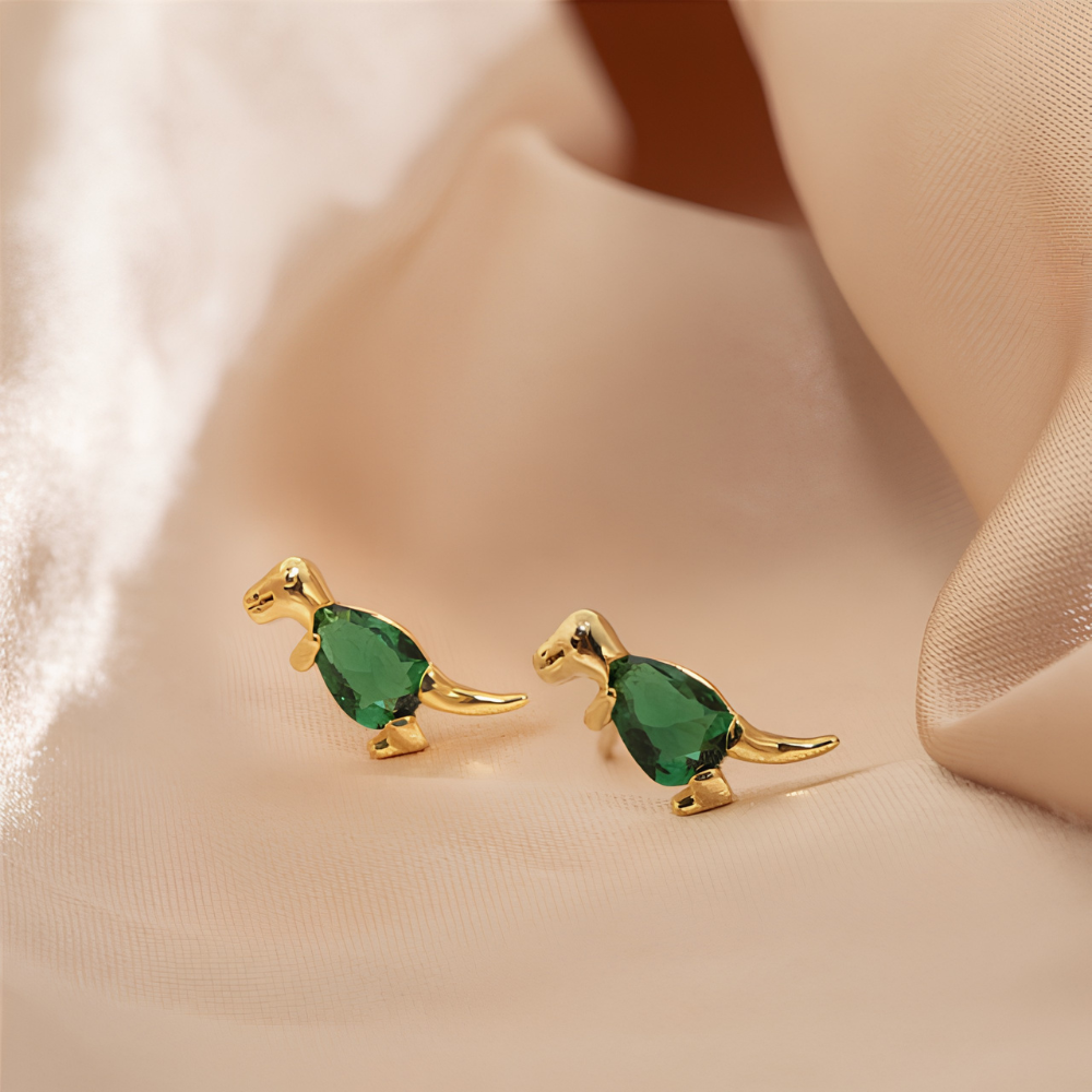 Ladies Dino Earrings in Pair with Dinosaur Design and Jewelry Stone Details
