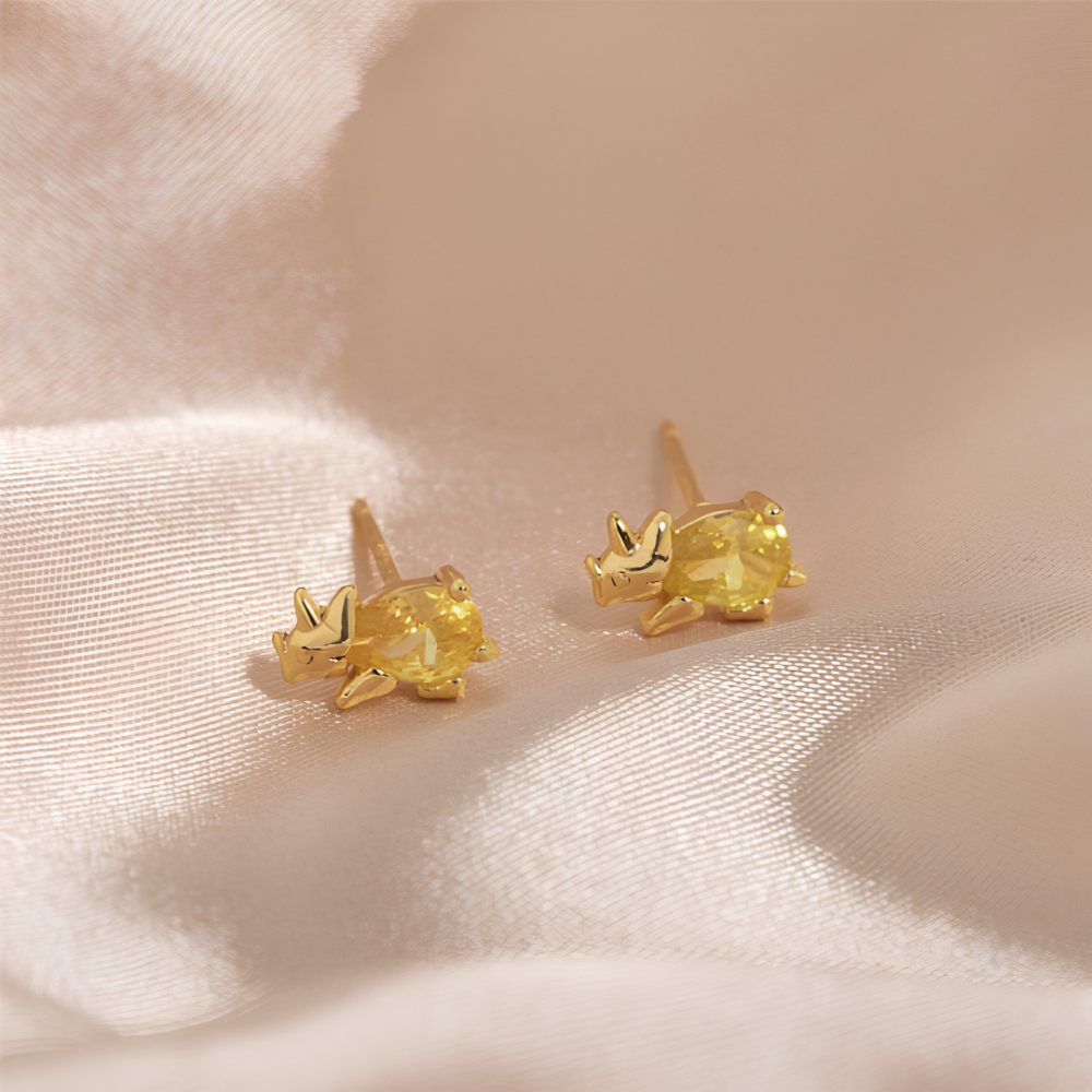 Ladies Dino Earrings in Pair with Dinosaur Design and Jewelry Stone Details