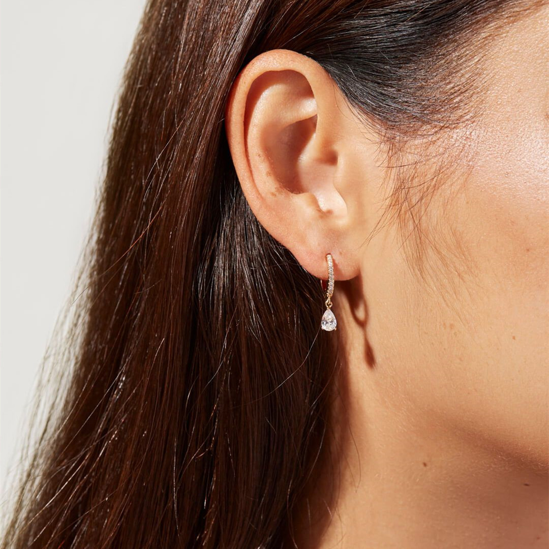 Crystal Drop Earrings - Fine Zirconia Huggies