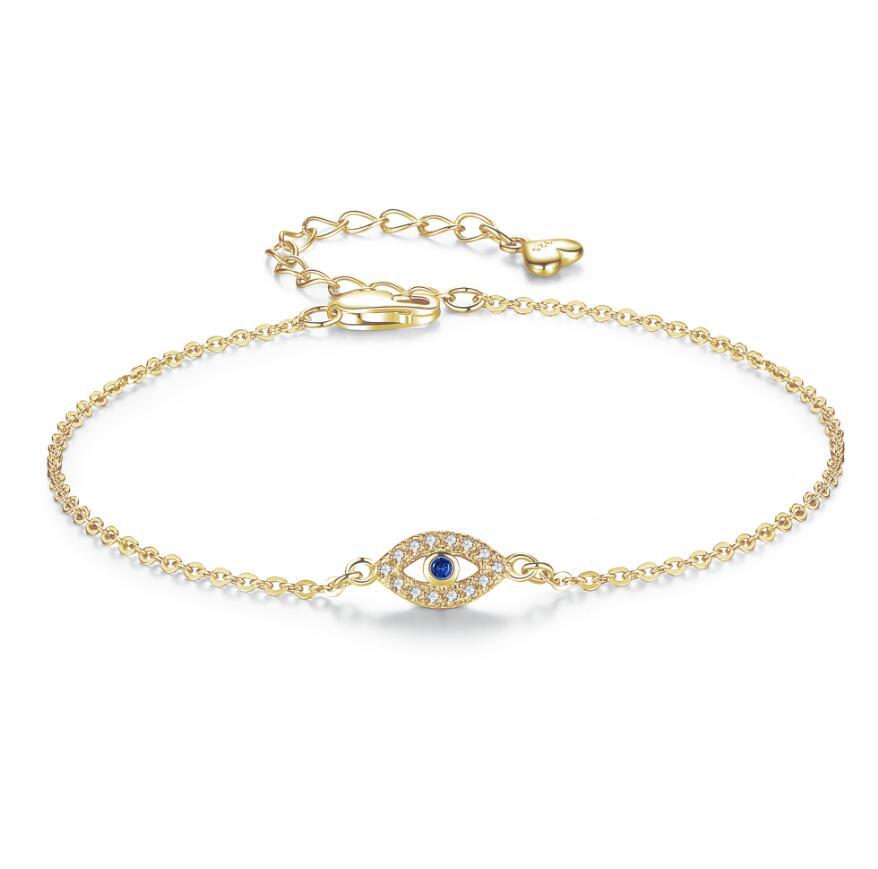 Evil Eye Gold Link Bracelet - Link Bracelet with Evil Eye Pendant