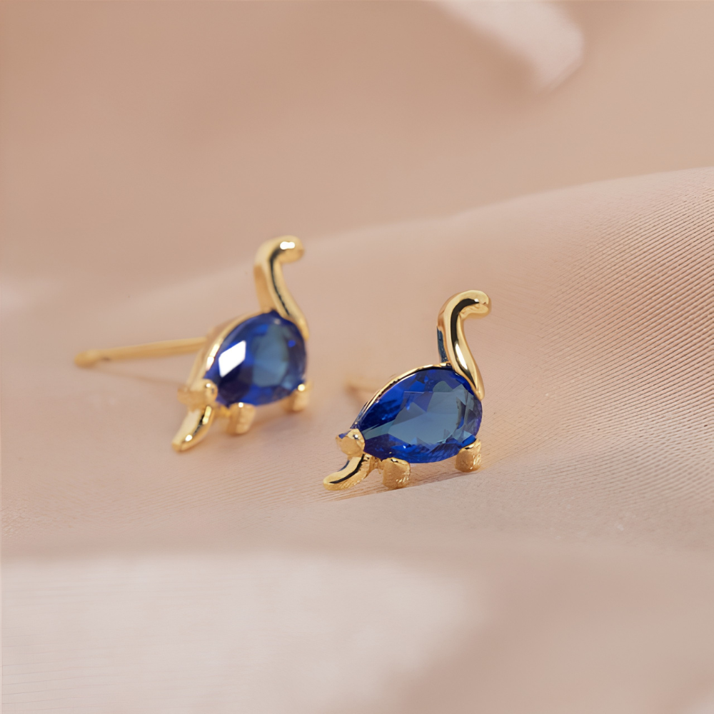 Ladies Dino Earrings in Pair with Dinosaur Design and Jewelry Stone Details