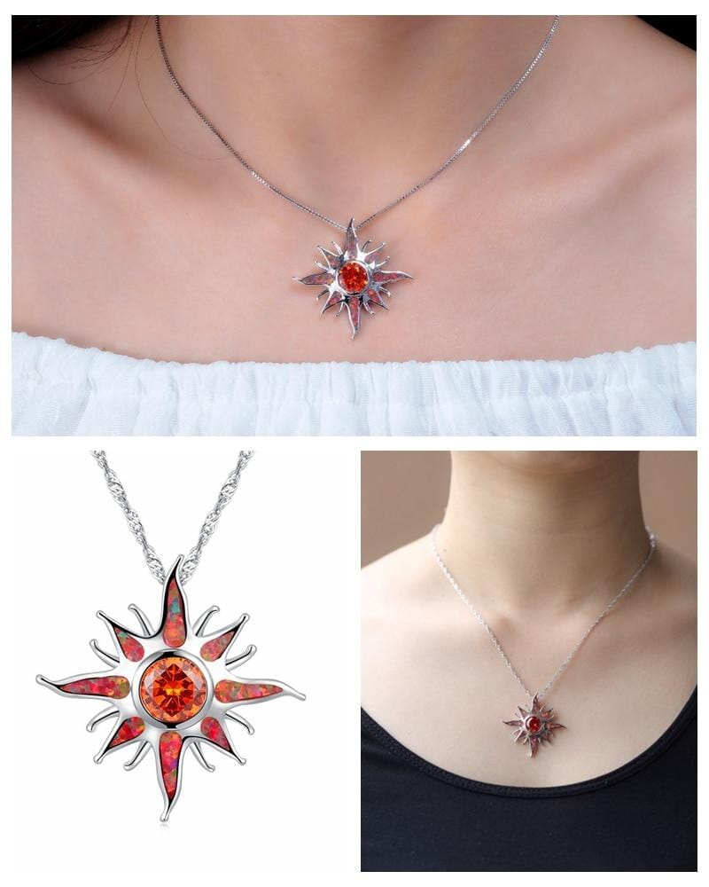 Yani – Necklace Sunbeam Pendant in Fire Opal & Garnet