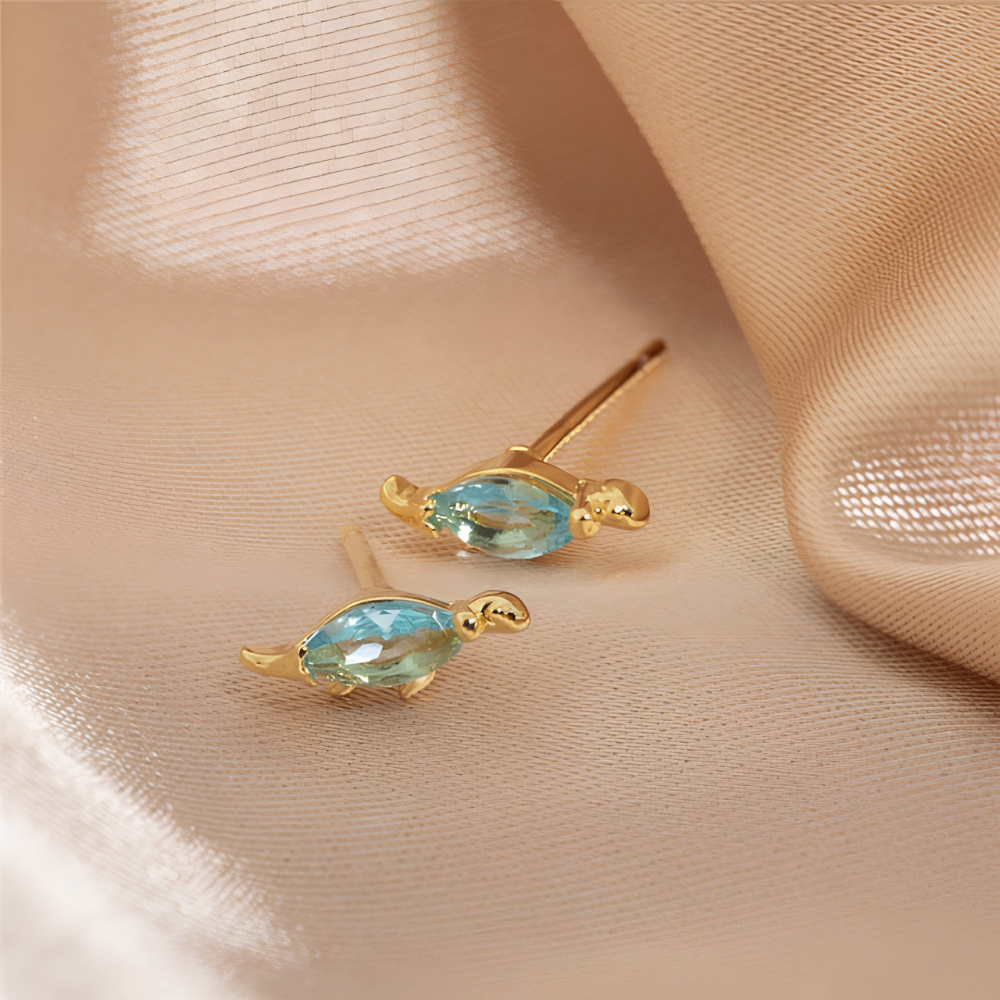Ladies Dino Earrings in Pair with Dinosaur Design and Jewelry Stone Details