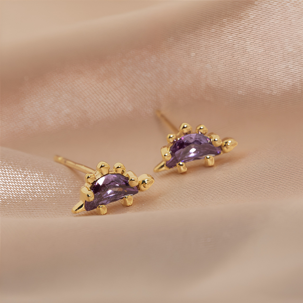 Ladies Dino Earrings in Pair with Dinosaur Design and Jewelry Stone Details