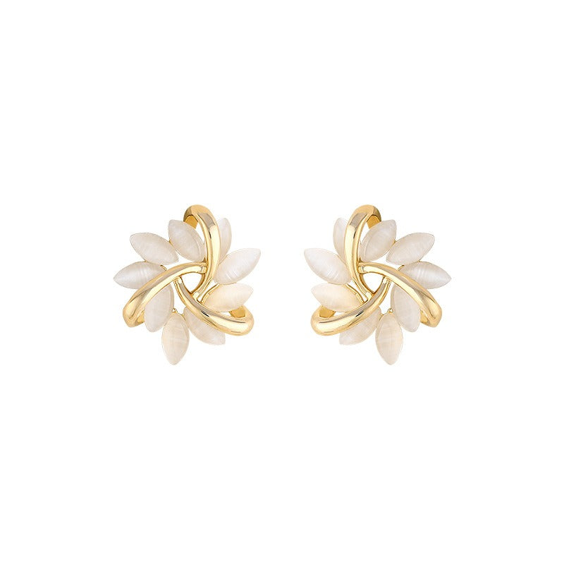 Lyra – Golden Stud Earrings with Opal Flower Circle
