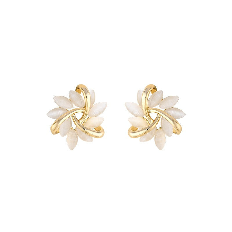 Lyra – Golden Stud Earrings with Opal Flower Circle