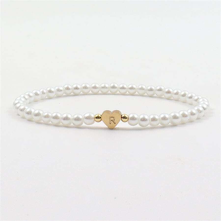 Personalized Initial Bead Bracelet - Engraved Heart Bead Bracelet