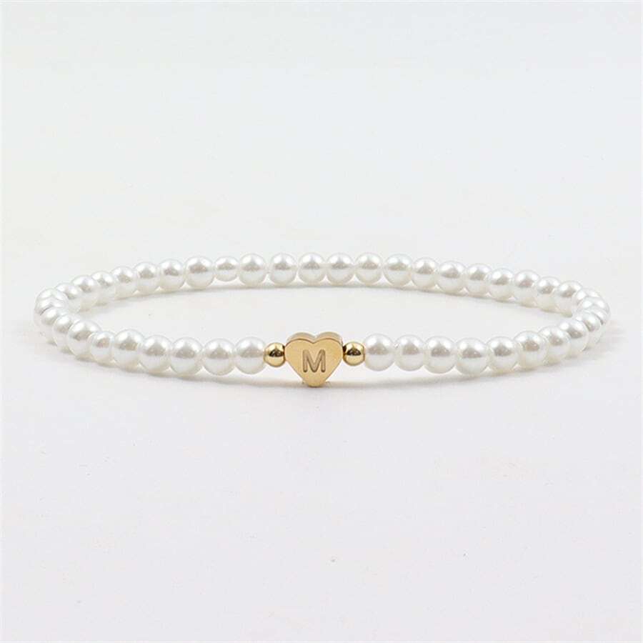Personalized Initial Bead Bracelet - Engraved Heart Bead Bracelet