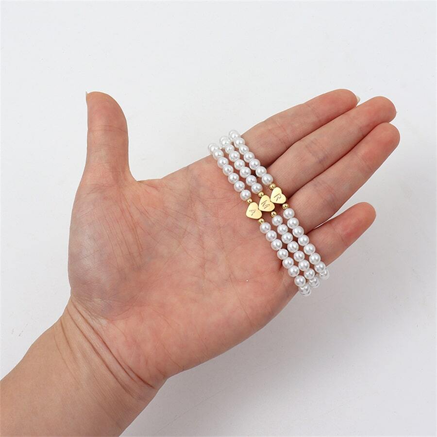 Personalized Initial Bead Bracelet - Engraved Heart Bead Bracelet