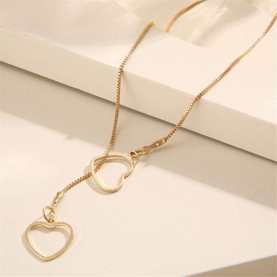 Heart Drop Necklace - 2 Hearts Gold Drop Necklace
