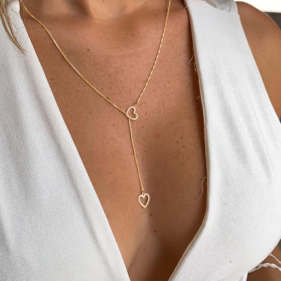 Heart Drop Necklace - 2 Hearts Gold Drop Necklace