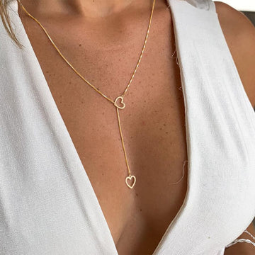 Heart Drop Necklace - 2 Hearts Gold Drop Necklace