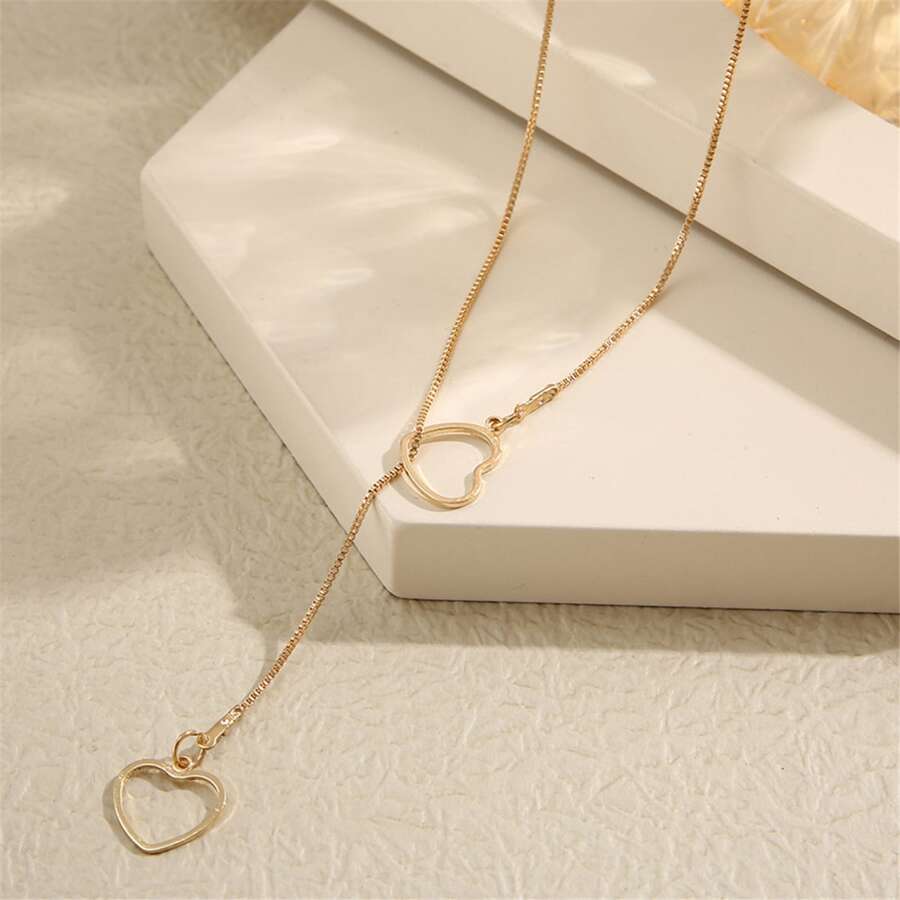 Heart Drop Necklace - 2 Hearts Gold Drop Necklace