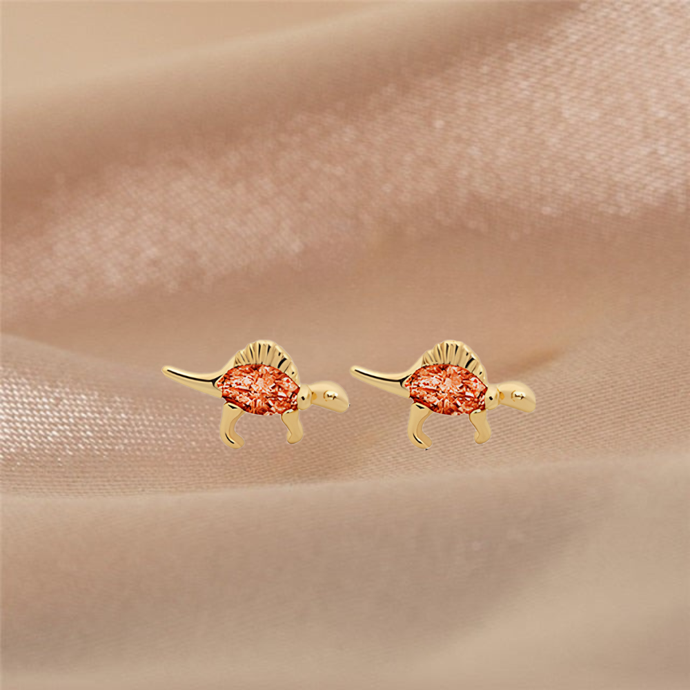 Ladies Dino Earrings in Pair with Dinosaur Design and Jewelry Stone Details