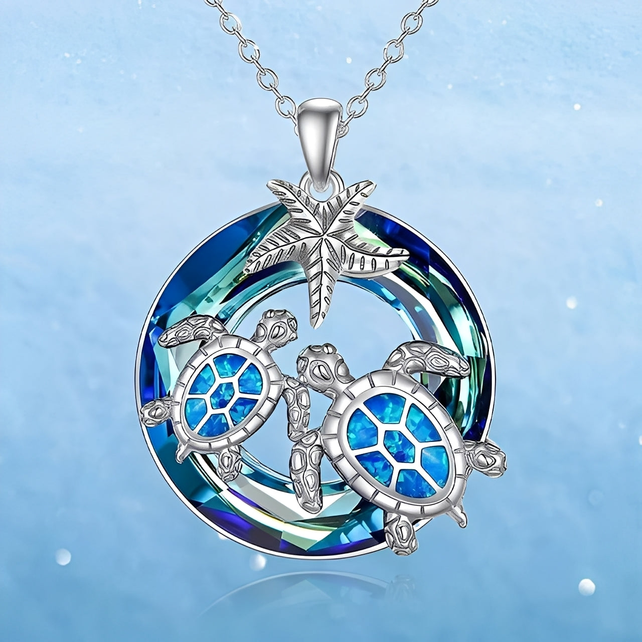 Nolwen – Necklace Turtle and Palm with Circle of Opal