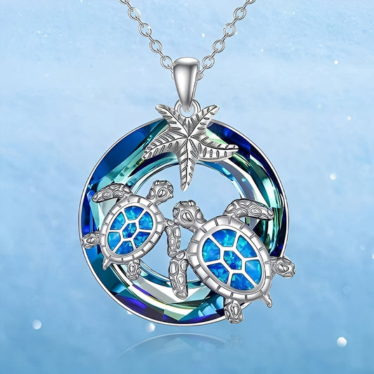 Nolwen – Necklace Turtle and Palm with Circle of Opal
